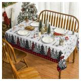 Horaldaily Christmas Tablecloth 60Ã84 Inch, Christmas Trees Buffalo Plaid Red Washable Table Cover for Party Picnic Dinner Decor - Retail: $19