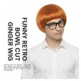 Miss U Hair Short Straight Ginger Bowl Cut Wig with Bangs for Men 60s style Cosplay Wig for Halloween Party - Retail: $20