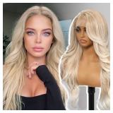 KOME Blonde Synthetic Lace Front Wig,13x4 HD Lace Layered Wave Glueless Wigs for Women Daily Use 26IN - Retail: $56