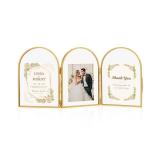 Jajamy 5x7 Triple Picture Frames, Arched Folding Hinged Brass Picture Frames for Three photos, Glass Floating Frame for Artwork Tabletop Display(5x7 Vertical) - Retail: $33