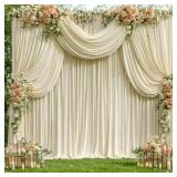 4 Panels Backdrop Curtains for Wedding Party Wrinkle Free Beige Backdrops Curtain Drapes Fabric Decorations Photo Back Drop Cloth for Baby Shower Photography Stage Reception 20ft(W) x 12ft(H) - Retail