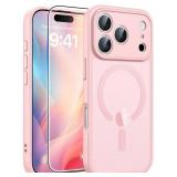 FNTCASE for iPhone 17 Pro Max Case: [Compatible with Magsafe] Translucent Matte Cases with [Full Camera Protection] [Screen Protector] Military Grade Shockproof Protective Phone Cover - Light Pink - R