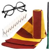 SCARF AND GLASSES ONLY CHRIMISS Wizard Costume Accessories Set Novelty Scarf Wizard Wand Glasses with Round Frame No Lenses Tattoos for Kids Birthday Party Cosplay Costume Accessories Halloween Party 