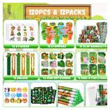 BenLouis 120Pcs Jungle Safari Party Favors Zoo Animals Sticker Stampers Slap Bracelets School Stationery Set Bulk Classroom Prizes for Kids Wild One Party Baby Shower Goodie Bags Fillers - Retail: $22