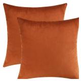 Mixhug Set of 2 Cozy Velvet Square Decorative Throw Pillow Covers for Couch and Bed, Burnt Orange, 18 x 18 Inches - Retail: $10
