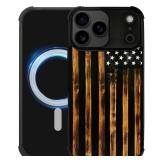 DJSOK Case for iPhone 17 Pro Max,Compatible with MagSafe,Shockproof Rugged Cover Case,Classic Wood Grain Old Flag - Retail: $18