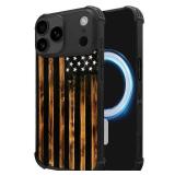 DJSOK Case for iPhone 17 Pro Max,Compatible with MagSafe,Shockproof Rugged Cover Case,Classic Wood Grain Old Flag - Retail: $18
