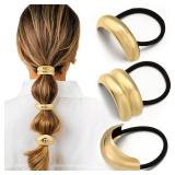 3PCS Gold Hair Ties, Metal Hair Ties for Thick Hair, Elegant Durable Geometric Design, Gold Hair Accessories Stretchy and Non-Damage Ponytail Cuff Holders, 3 Styles in Box Holiday Gifts - Retail: $14