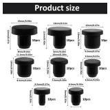80 PCS Rubber Plugs for Round Holes, 8 Sizes Silicone Rubber Hole Plug Round Waterproof Silicone Plugs Black Plastic T-Type Hole Plug Soft Flexible Stoppers for Powder Coating Pipes Holes Flower Pots 
