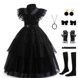 Gunaniti Black Dress Up Costume for Girls Birthday Party Halloween Cosplay Outfit with Accessories 3-12Y (6-7 Years, Black) - Retail: $26