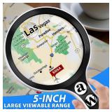 Large Magnifying Glass with Lights,10X 25X 45X 60X Handheld Lighted Magnifier, 5in Page Magnifier LED Lights, Magnifying Glass for Reading Small Prints & Low Vision Seniors with Aging Eyes - Retail: $