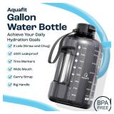 AQUAFIT 1 Gallon Water Bottle with Time Marker - Straw & Chug Lid - BPA Free Gym Water Bottle with Straw - Big Gallon Jug (Blue Skies, 128 oz - 2 Lids) - Retail: $40