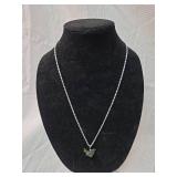 Jade colored Bird Pendant Silver Chain Necklace