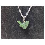 Jade colored Bird Pendant Silver Chain Necklace