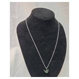 Jade colored Bird Pendant Silver Chain Necklace