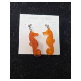 Baltic Amber Seahorse Dangle Earrings