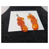 Baltic Amber Seahorse Dangle Earrings