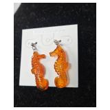 Baltic Amber Seahorse Dangle Earrings