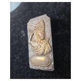 Cool Mexican silver money clip=, with 14 kt gold-plated indian.