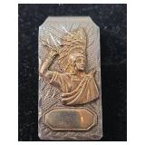 Cool Mexican silver money clip=, with 14 kt gold-plated indian.