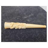 Hand Carved Bone Cigarette Holder with Rose Design