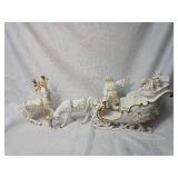 LARGE BEAUTIFUL White and Gold Holiday Sleigh Figurine