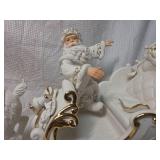 LARGE BEAUTIFUL White and Gold Holiday Sleigh Figurine