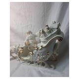 LARGE BEAUTIFUL White and Gold Holiday Sleigh Figurine