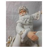 LARGE BEAUTIFUL White and Gold Holiday Sleigh Figurine