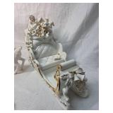 LARGE BEAUTIFUL White and Gold Holiday Sleigh Figurine