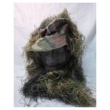Military Woodland Ghillie Hat with Mesh Face Cover