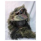 Military Woodland Ghillie Hat with Mesh Face Cover