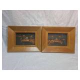 Chinese Cork Art Scenes in Wood Frames