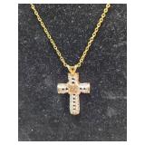 Crystal Studded Gold Cross Pendant Necklace