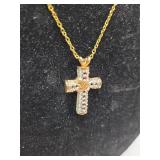 Crystal Studded Gold Cross Pendant Necklace