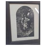 Victorian Era Theatrical Scene Print in Ornate Frame
