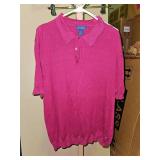 Pam Fredrick Hot Pink 100% Silk Polo Sweater