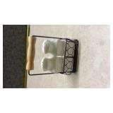 White Ceramic Salt and Pepper Shakers with Chickens and Comes with Holder (SS)