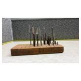 Wooden Drill Bit Storage Block with Assorted Bits