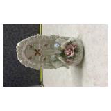 Pearlescent Porcelain Cross with Doves Votive Holder