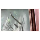 Winter Birds Oil Painting in Wood Frame