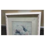 Abstract Blue and Grey Watercolor Art Print in White Frame