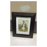 Traditional European Folk Art Print in Dark Wood Frame