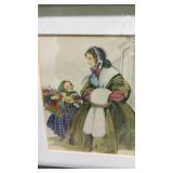 Traditional European Folk Art Print in Dark Wood Frame