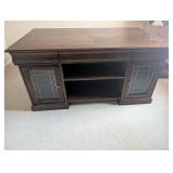 Traditional Dark Wood Large Desk with Glass Doors