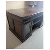 Traditional Dark Wood Large Desk with Glass Doors
