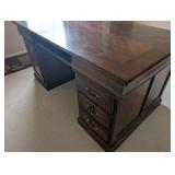 Traditional Dark Wood Large Desk with Glass Doors