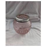 Pink Glass Flower Vase with Metal Mesh Lid