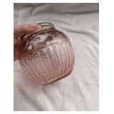 Pink Glass Flower Vase with Metal Mesh Lid