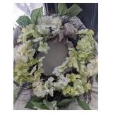 Hydrangea and Twig Wreath with Burlap Bow